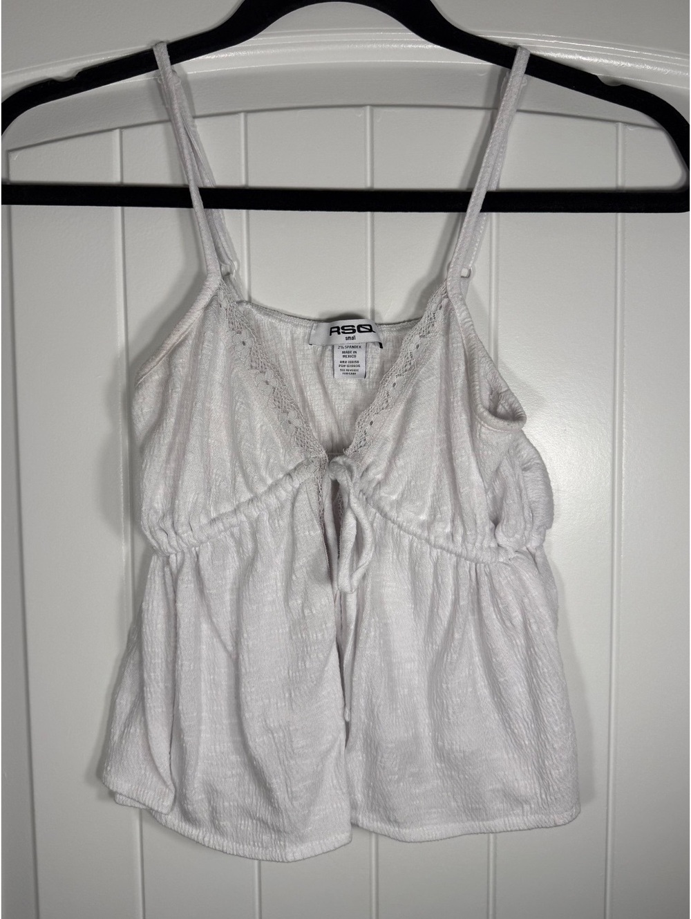 RSQ White Tie Front Lace Trim Cami Tank Top Size Small